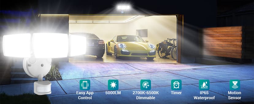 USTELLAR 2 Pack 50W Smart Outdoor LED Security Light Tunable White 2700K-6500K Motion Sensor Exterior WiFi Flood Light Fixture Alexa Warm Wired Floodlight Google Outside Spotlight House Yard Garage