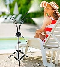 Standing Misters for Outside Patio, Adjustable Height 5.3 FT Stand Misting System for Cooling Outdoor, Portable Water Mister for Mist Playing, Patio Cooling, Backyard, Porch, Sprinkler (Gray)