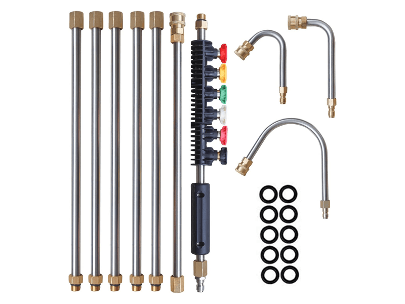 Xiny Tool Pressure Washer Extension Wand, 10 Pack Power Washer Lance with 5 Atomization Nozzle Tips,1 Gutter Cleaner Attachment Curved Rod, 1/4" Quick Connect, 4000 PSI
