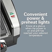 Hamilton Beach Electric Indoor Searing Grill with Viewing Window & Adjustable Temperature Control to 450F, 118 sq. in. Surface Serves 6, PFAS-Free Removable Nonstick Grate, Stainless Steel