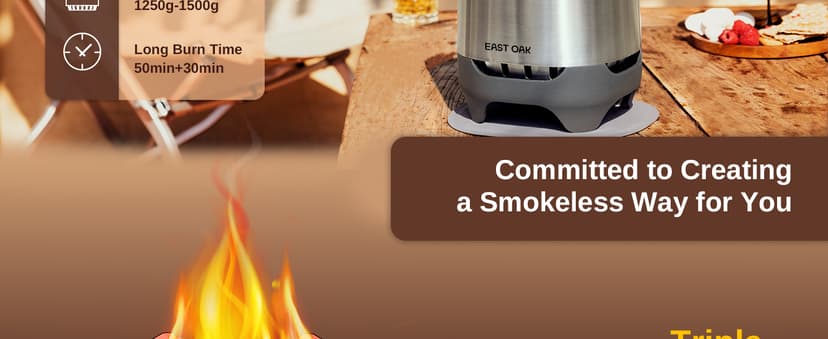 EAST OAK Brasa Smokeless Tabletop Fire Pit, 304 Stainless Steel Mini Tabletop Firepit for Patio and Outdoor Camping, Removable Ashtray, Dual-Fuel Stove, Silicone Pad & Travel Bag, H: 10.1" x D: 7"