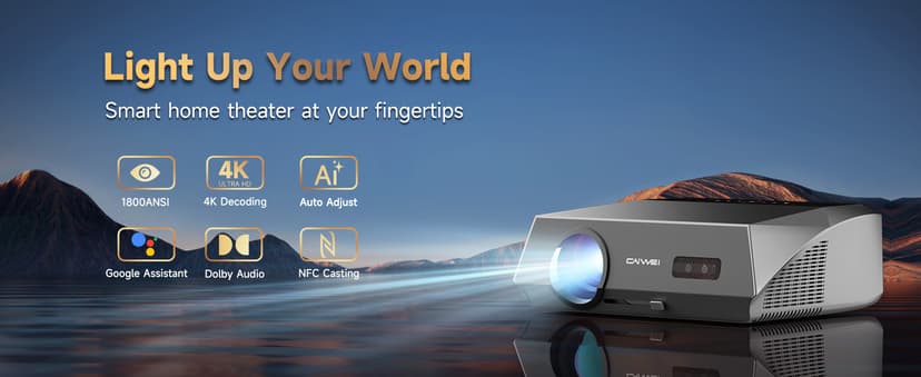 4K Projector HDR Netflix Certified, 1800ANSI Daylight Use, Dolby Audio, NFC, Smart TOF Autofocus, Shorter Throw, WiFi 6, Bluetooth 5.4, HDMI ARC, Proyector 4K Ultra HD Movie Gaming TV High Brightness
