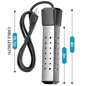 Immersion Water Heater,Pool Heater for Inflatable Pool, Portable Hot Tub Heater with Stainless Steel Protection Guard and LCD Digital Thermometer,Heat Water Fast in Small Pool,Bucket and Bathtub.