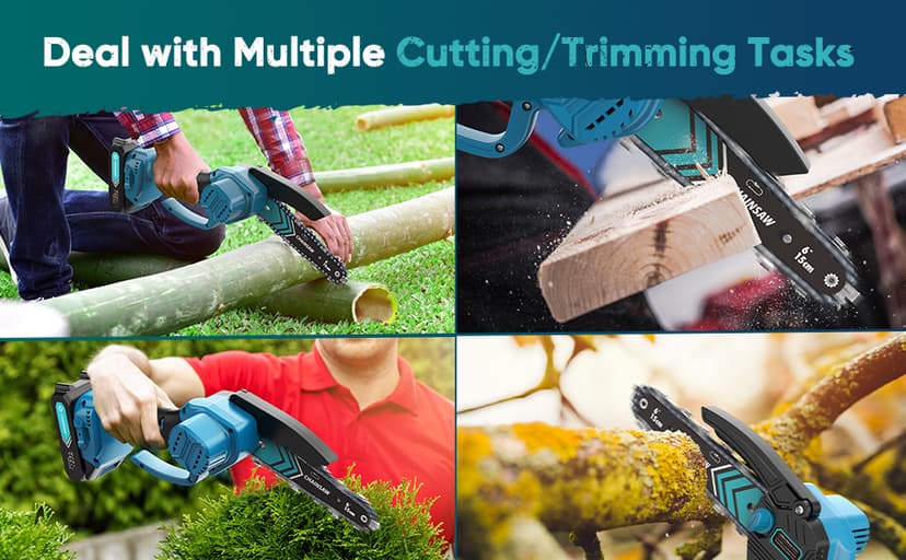 Mini Chain saw, 6-Inch Chain Saw, 2 Pack 2000mAh Batteries, 【Seniors Friendly】Portable Handheld Chainsaw, Mini Chainsaw Cordless for Wood Cutting Tree Trimming DIY Projects Gardening Camping