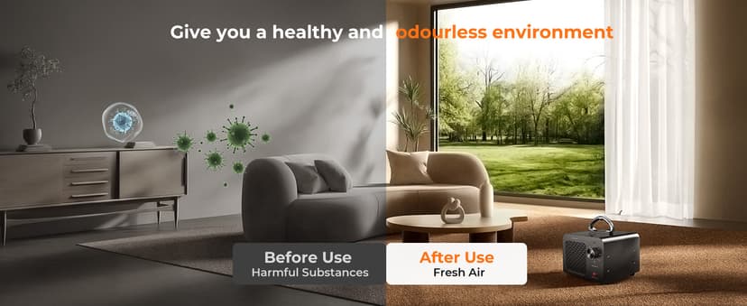 Ozone Generator 48,000mg, Commercial Ozone Machine Odor Removal, High Capacity O3 Ionizer Air Purifier Deodorizer, Portable Mini for Car, Home, Smoke, Pets, Industrial, for 4000 Square Feet -Black