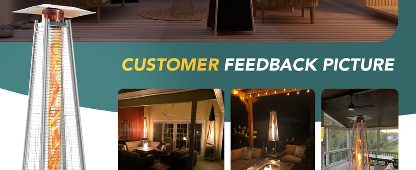 Pamapic Patio Heater with Cover, 48,000 BTU Pyramid Flame Outdoor Heater Quartz Glass Tube Propane