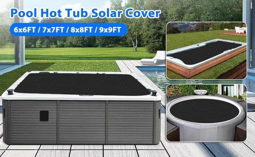 7 x 7 FT Spa and Hot Tub Cover, 16Mil Square Hot Tub Thermal Blanket, Insulation Solar Blanket Bubble Cover for Energy Efficiency & Safety