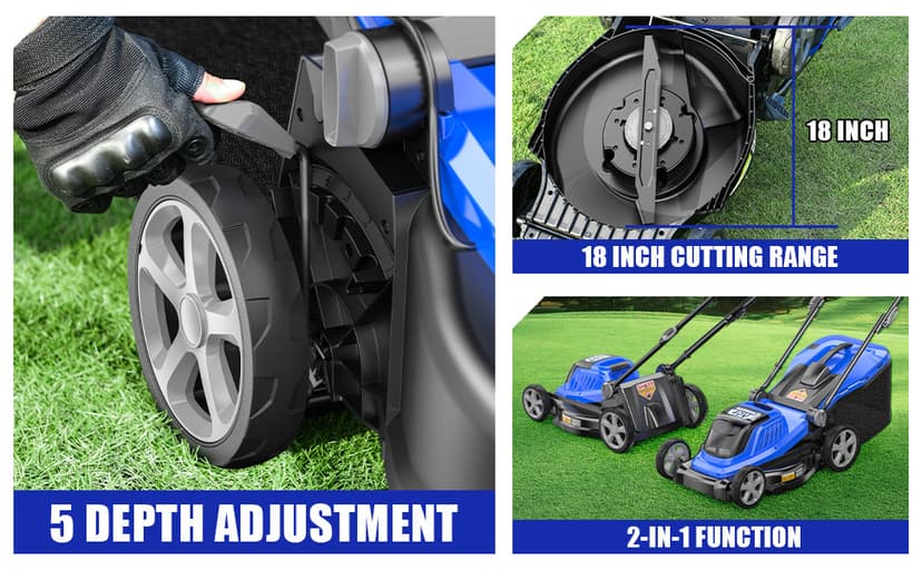 Lawn Mower 40V Brushless 18" Cordless, 5 Cutting Height Adjustments Electric Lawn Mower, Quickly Folding Within 5’s, 4.0AH Battery and Super Charger Included.