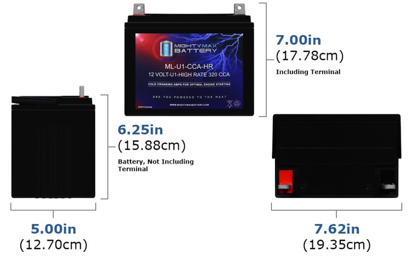 Mighty Max Battery ML-U1-CCAHR -12 Volt, 320 CCA, Nut and Bolt (NB) Terminal, Rechargeable SLA AGM Battery