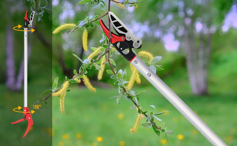 32-Inch Cut and Hold Pruners, Long-Reach Tree Pruner with Rotating Cutter Head, Long Pruning Shears for Garden, Fruit Picking, Branches Trimming