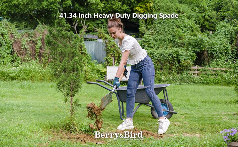 Garden Digging Spade, 41" Stainless Steel Square Border Spade, Heavy Duty European Shovel with D-Grip Handle, Traditional English Style Flat Shovel for Digging, Yard Work, Transplanting