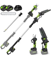 4-in-1 Pole Saw & Electric Pruning Shears, 8 Inch Pole Saws for Tree Trimming, Cordless Pruning Shears with 15ft Max Extension Pole, 2 * 4.0Ah Battery Powered Pole Saw Pole Pruner for Garden