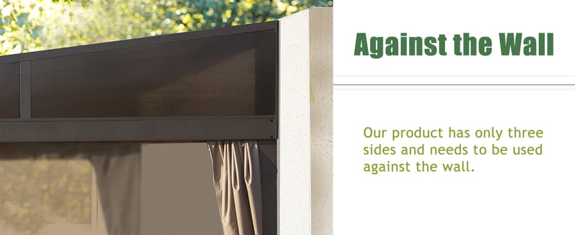 DOMI 12x16FT Lean to Gazebo, Outdoor Hardtop Wall Mounted Gazebo with Sloping Galvanized Steel Roof, Durable Aluminum Frame, Netting Curtain for Deck, Porch, Backyard