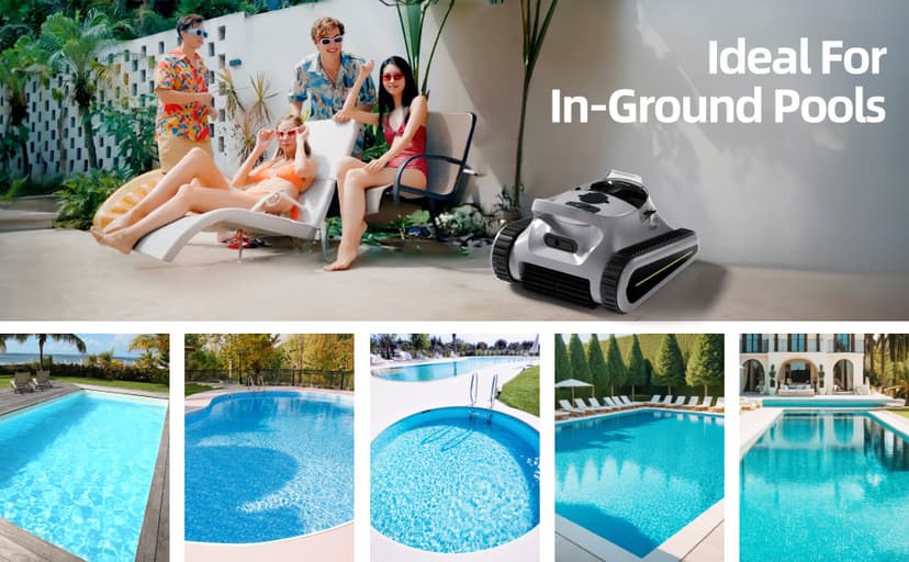 Cordless Pool Vacuum for Inground Pools, Automatic Robotic Pool Cleaner with Wall and Waterline Cleaning, Gray