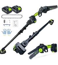 2-in-1 Cordless Pole Saw, 6 Inch Brushless Pole Chainsaws Mini Handheld Chainsaw with 2× 21V Batteries, 6.5lb Lightweight, Auto Oiling, 15 FT MAX Extension Pole Saws for Tree Trimming