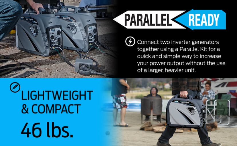 Pulsar 2,300W Portable Gas-Powered Quiet Inverter Generator With USB Outlet & Parallel Capability, Carb Compliant, G2319N