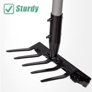 Suchtale 82 Inch Stirrup Hoe and 5-Tines Rake, Action Hoe for Weeding, 2 in 1 Scuffle Hoe with 37-82"Adjustable Handle, Hula Hoe Cultivator for Loosening Soil, Loop Hoe for Garden Weeding and Planting