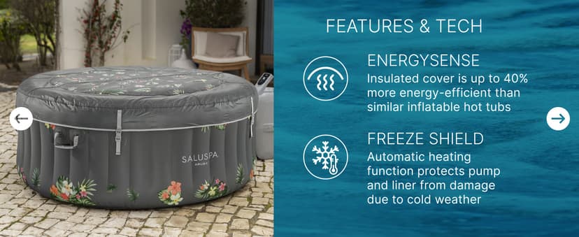 Bestway SaluSpa Aruba AirJet Large Round 2 to 3 Person Inflatable Hot Tub Portable Outdoor Spa with 110 AirJets and EnergySense Cover, Grey