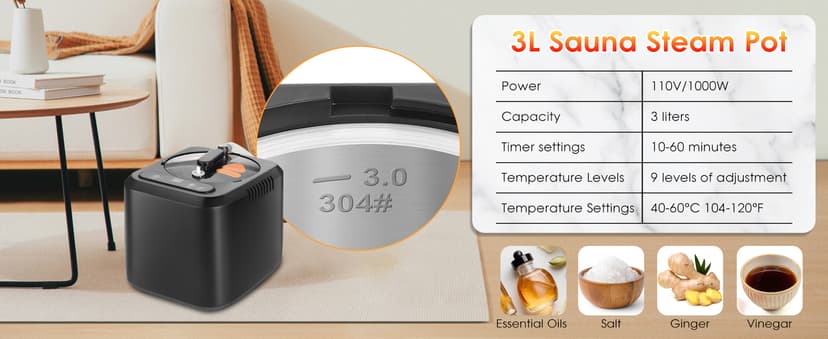 Portable Sauna Box for Home With 3L 1000W Steamer, Remote Control, Folding Chair - Steam Tent for Gym, Yoga, Pilates, Hot Tub