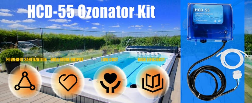 HCD-55 Spa Ozone Generator Kit - Universal 120V/240V Compatibility for All Hot Tubs & Swim Spas up to 1500 Gallons, Complete Set with Accessories