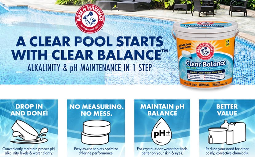 ARM & HAMMER Clear Balance Swimming Pool Alkalinity pH Maintenance Tablets, White, 1 Pack, 24 Count