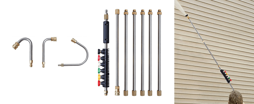 Xiny Tool Pressure Washer Extension Wand, 10 Pack Power Washer Lance with 5 Atomization Nozzle Tips,1 Gutter Cleaner Attachment Curved Rod, 1/4" Quick Connect, 4000 PSI
