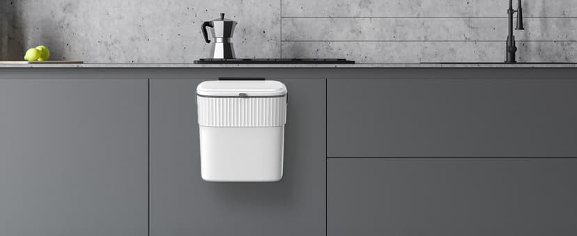 ELPHECO Hanging Trash Can with Lid 2.5 Gallon Kitchen Compost Bin for Under Sink, Plastic Wall-Mounted Garbage Can, Small Kitchen Trash Bin, Small Trash Can with Lid for Cupboard Countertop