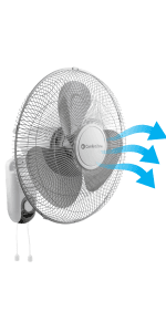 Comfort Zone 16" Quiet 3-Speed Wall Mount Fan with Remote Control, Timer and Adjustable Tilt, Ideal for Home, Bedroom, Gym & Office, CZ16WR