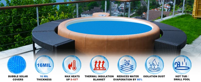 Hot Tub Spa Solar Bubble Cover Blanket for Round Inflatable Hot Tub Spa Pool Thermal Insulation Floating Bubble Wrap Covers (6 Ft)