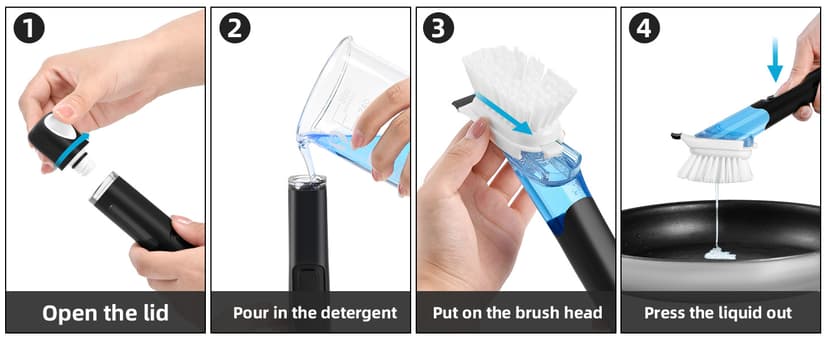 SUBEKYU Dish Brushes with Soap Dispenser, Kitchen Dish Scrubber Brushes with Handle, Dishwashing Cleaning Scrubbers for Dishes/Pans/Pots, Black, 2Pack