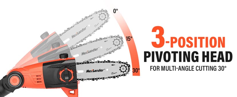 Pole Saw 8-Inch Cordless Pole Saws for Tree Trimming, 15-Feet MAX Reach Electric Pole Saw, 16ft/s Cutting Speed Auto Oiling Multi-Angle Pole Chainsaw with 2 x 20V 2.0Ah Battery & Charger