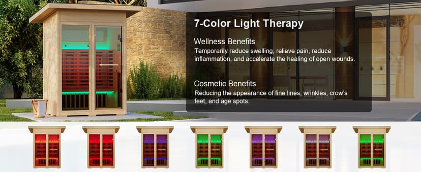 Infrared Sauna, Full-Spectrum Infrared Outdoor Saunas for Home - Dry Heat Sauna, Wooden Sauna Room with Beauty Lamp (Outdoor Sauna 2 Person)
