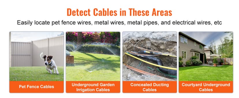 VEVOR Underground Cable Locator, 3 FT Max. Detection Depth, Wire Tracer Break Detector Finder with Earphone, 1000 FT Max.Detection Length Cable Tester for Pet Fence Buried Sprinkler Valve Irrigation