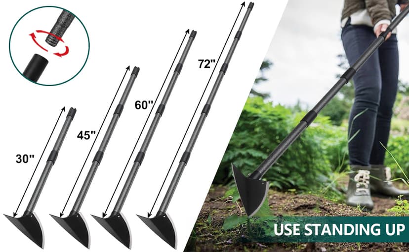 Hoe Garden Tool, Triangle Hoe Gardening Weeding Tool, 60" Long Handle Heavy Duty Manual Weeder Gardening Hand Tools for Weeding, Digging, Loosening Soil