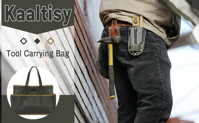 Tool Tote Bag, Heavy Duty 16oz Waxed Canvas Garden Tool Bag | Portable 11-Pocket Tool Storage Bag for Gardener Electrician Contractor Repairman (14"L x 5.5"W x 10.5"H) – Army Green