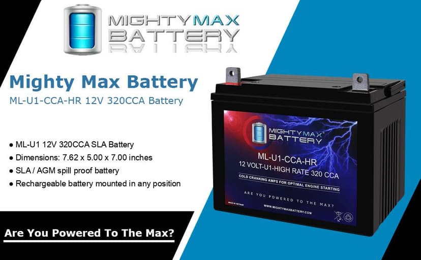 Mighty Max Battery ML-U1-CCAHR -12 Volt, 320 CCA, Nut and Bolt (NB) Terminal, Rechargeable SLA AGM Battery