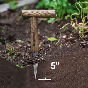 2024 New Upgrade Hand Dibber with 5 inches Measuring Scale, Easy to Grip L-Shaped Wood Handle Dibbler, Stamped Stainless Steel Tip Seed Dibber, 11.3'' Dibber for Sowing Seeds and Planting Seedlings