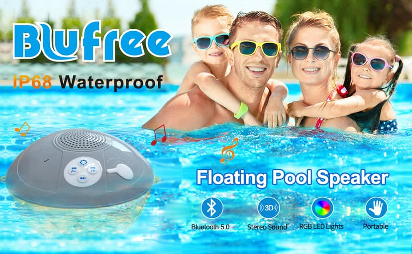Floating Pool Speakers with Colorful Lights, IP68 Waterproof Bluetooth Speaker for Pool, Crystal Clear Sound Hot Tub Speaker for Pool, Spa and Outdoor