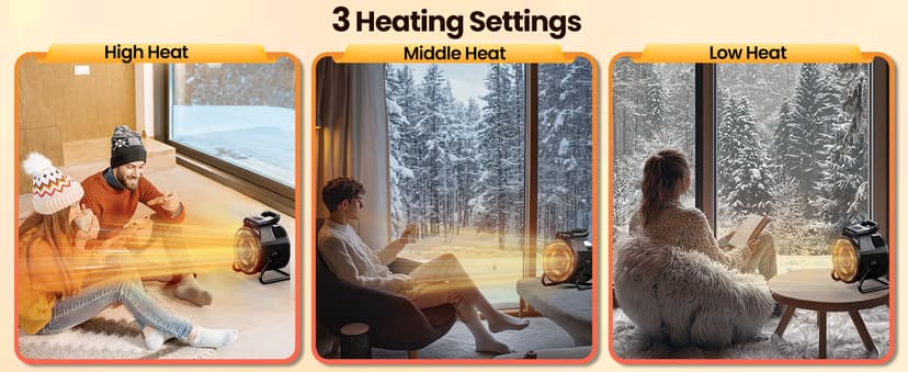 Outdoor Heaters for Patio, 1500W Electric Garage Heater with Remote Thermostat 3S Fast Heating, Overheat Protection, PTC Ceramic Heater with 3 Modes for Greenhouse, Camping Tent Indoor Use