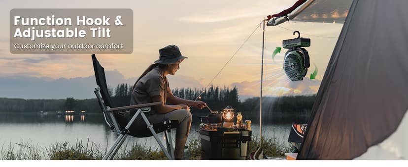 FRIZCOL 3-in-1 Camping Fan - Portable Fans Rechargeable - 24000mAh 9-Inch Battery Powered Fan(140Hrs) with Light & Remote for Indoor, Outdoor, Tent, Travel, BBQ, Fishing, Jobsite - Green