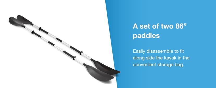 Intex 68309EP Excursion Pro K2 Inflatable Kayak Set: Includes Deluxe 86in Kayak Paddles and High-Output Pump – SuperTough PVC – Adjustable Bucket Seat – 2-Person – 400lb Weight Capacity