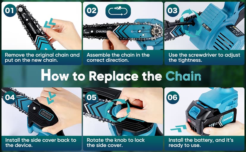 Mini Chain saw, 6-Inch Chain Saw, 2 Pack 2000mAh Batteries, 【Seniors Friendly】Portable Handheld Chainsaw, Mini Chainsaw Cordless for Wood Cutting Tree Trimming DIY Projects Gardening Camping