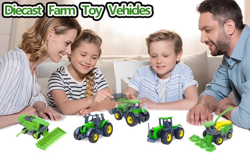 5 Pack Farm Tractor Toys, Die Cast Alloy Farm Trucks Tractor Toys for Kids 3-5 6 7 8 9 Farm Equipment Toys for 3 Years Old and Up Boys Toddlers Gifts - Includes Tractors, Combine Harvester