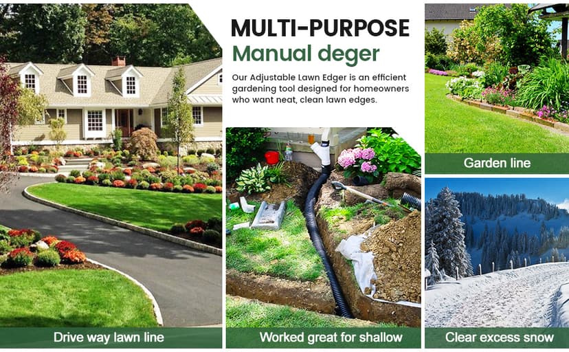 Edger Lawn Tool, Sharp Saw-Tooth Half Moon Hand Lawn Edging Tool for Landscaping, Adjustable 49" Long Handle Manual Edgers with T-Grip for Sidewalk Yard Garden Flower Bed Border Cable Burying