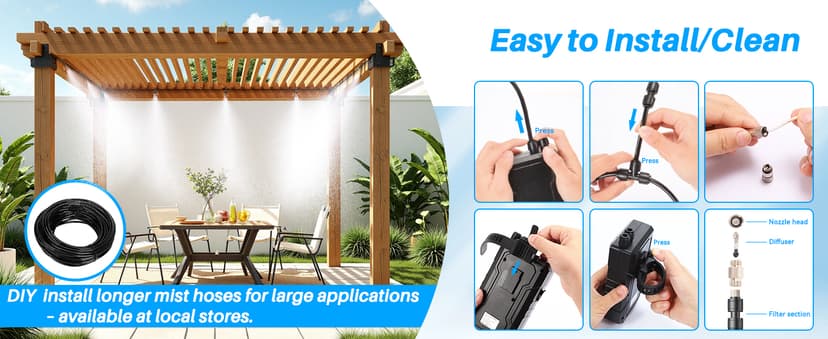 Ausic Portable Misting Systems, Outdoor Water Cooling Misters Set with 6000mAh Water Pump, 20L Bucket, 26FT (8M) Hose, 6*Nozzles, 10*Clips/Ties for Patio/Umbrella/Pasture/Greenhouse/Canopy/Camping