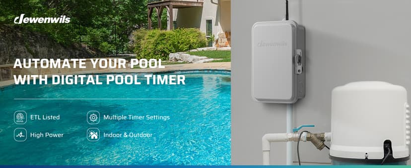 DEWENWILS Pool Pump Timer, Outdoor Smart WiFi Box, Heavy Duty 40A 240VAC 3HP Wireless Controller Timer for Pool, Water Heater, Compatible with Smart Phone, Alexa, Google Assistant, ETL Listed