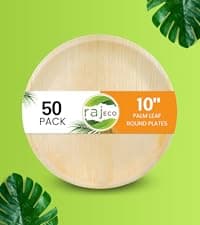 Raj Eco Compostable Palm Leaf Plates Like Bamboo Plates Disposable - 8 Inch Square 50 party plates, Natural wooden, Eco-Friendly, fancy Biodegradable & Disposable Dessert appetizer Plates