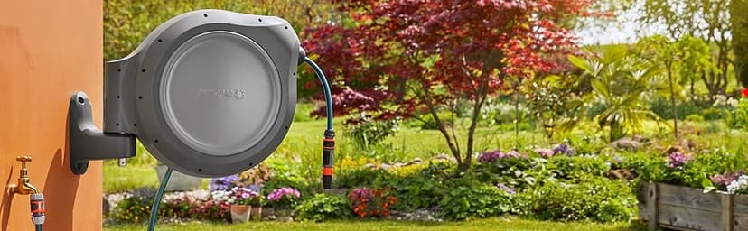GARDENA (18614-80) 66' x 1/2" Automatic Retractable Garden Hose Reel on Metal Spike, 66' Outside Garden Hose Length, with 360° Rotation to Reach All Areas of Your Yard