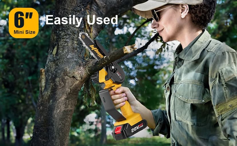 Mini Chainsaw 6-Inch with 2 Battery Mini Electric Chain Saws Cordless Handheld Portable Small Chainsaw for Wood Cutting