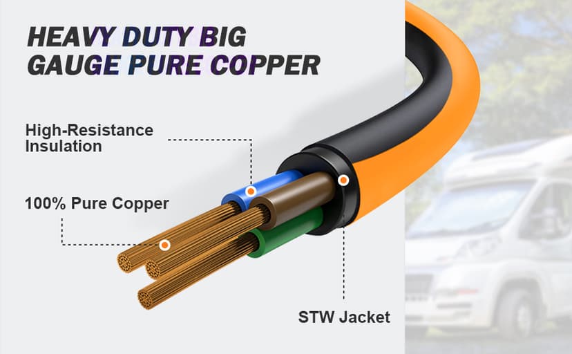 50 Amp 50 Foot RV Extension Cord, 14-50P to SS2-50R Heavy Duty STW Generator Extension Cord for RV Camper and Generator to House, with Locking Connector and Cord Organizer(50 Foot Black&Orange)